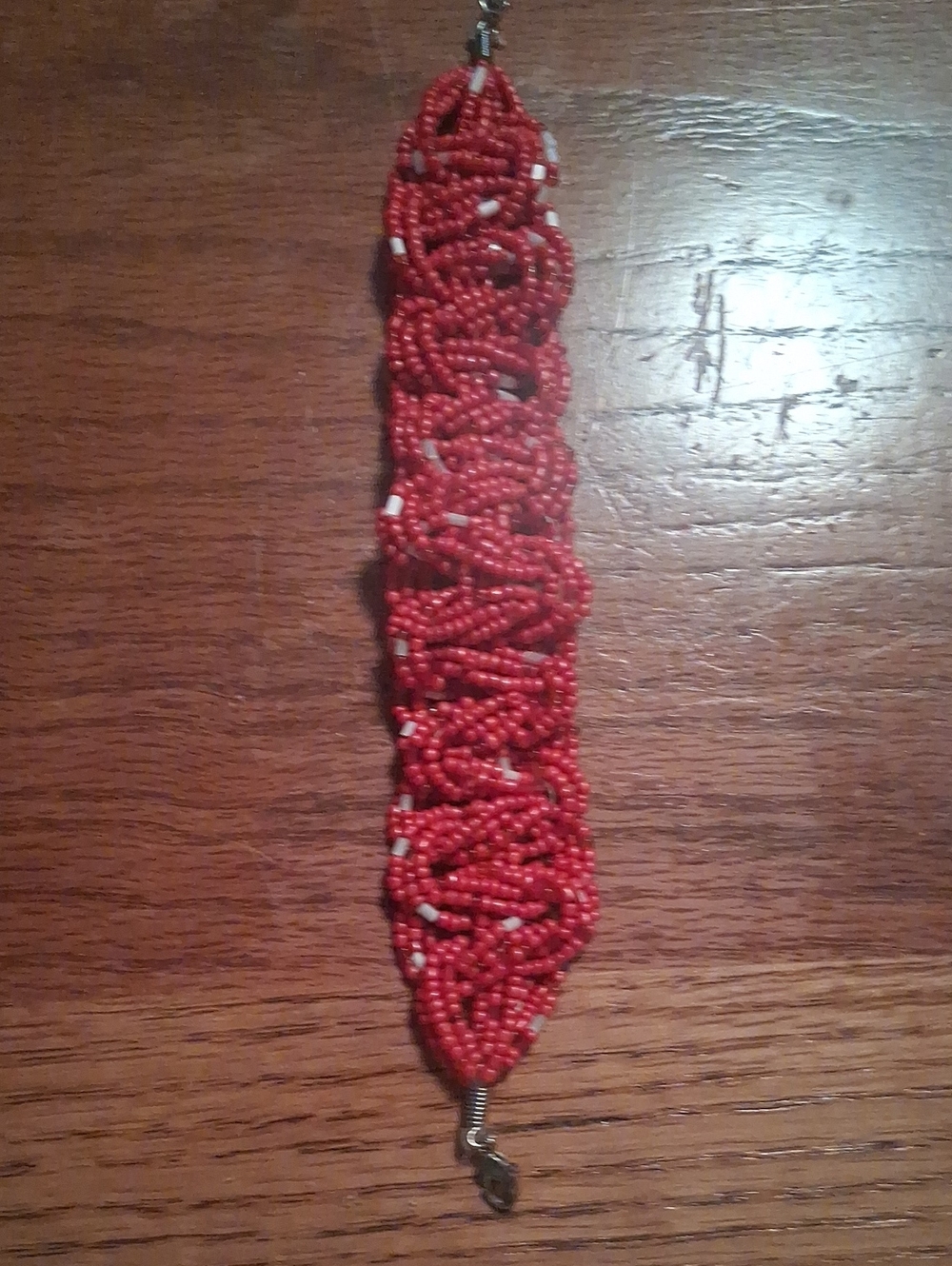 Handwoven Red Seed-Bead Statement Bracelet
